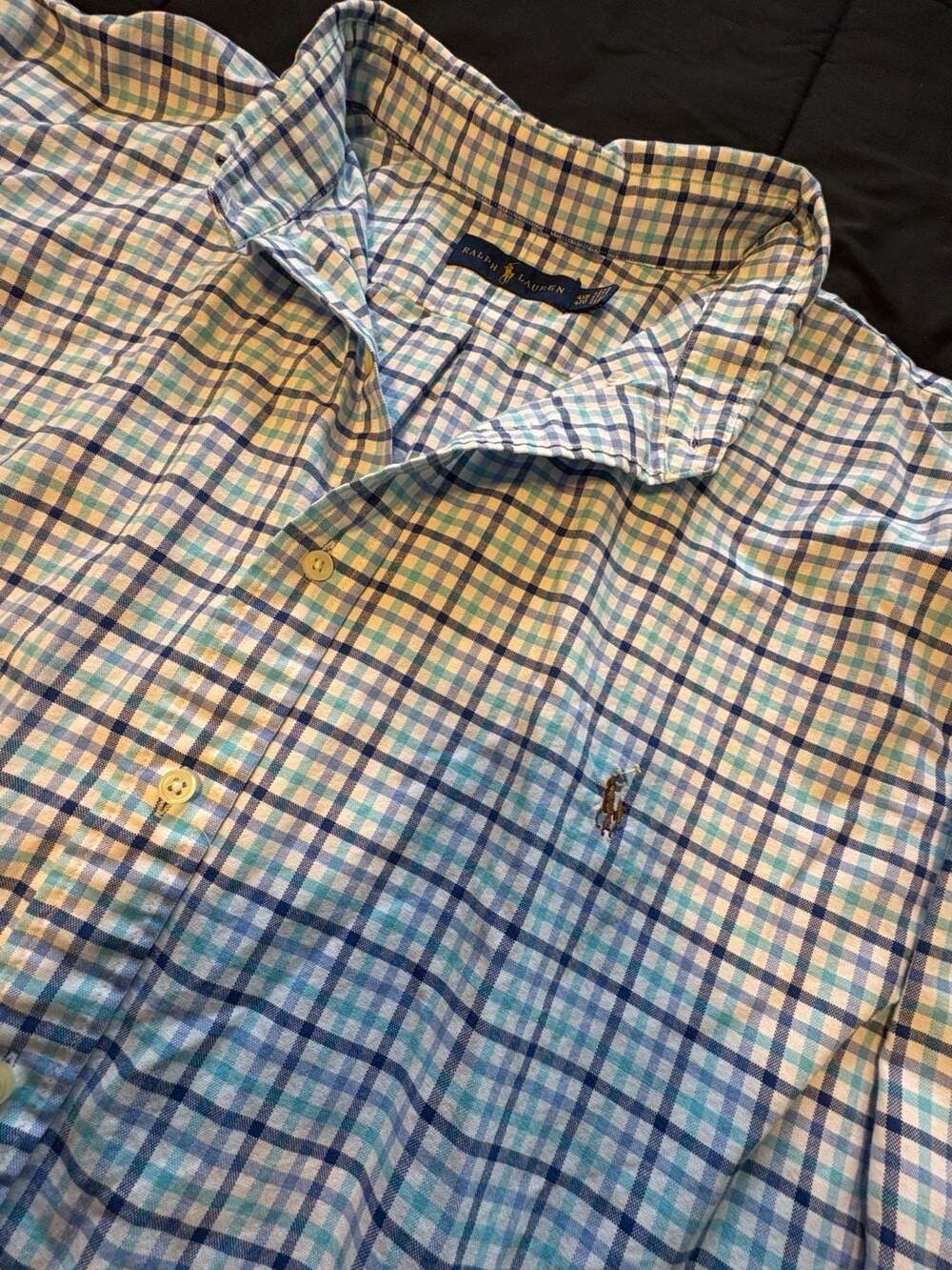 Ralph Lauren Men's 4XB Button Down Shirt Plaid Blue Teal Long Sleeve Big Tall